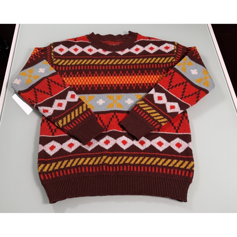 Beaten Path Co Charlie Crewneck Sweater Mens L Mulitcolor Geometric Knit Acrylic
